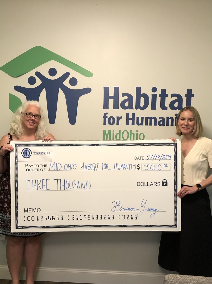 HabitatMidOhio's tweet photo. Thank you to @TheUnionBankCo for selecting Habitat MidOhio for your monthly donation! We appreciate your support of affordable housing in central Ohio! https://t.co/KlEnAE9Blx