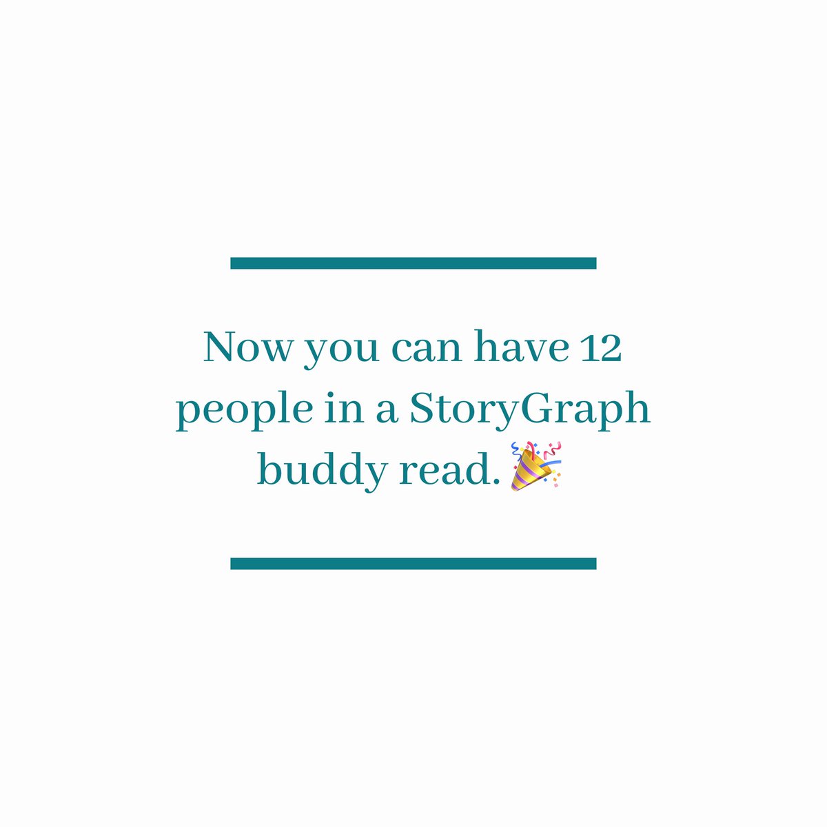 thestorygraph's tweet photo. We’ve increased the limit on the number of people that can take part in a StoryGraph buddy read (BR) AGAIN! 🎉

There's more exciting BR improvements coming, including: easier navigation of large ones to minimise scrolling, emoji reactions, posting “open” BRs in-app, and more!🙌🏾 https://t.co/FEK6rxWk6a