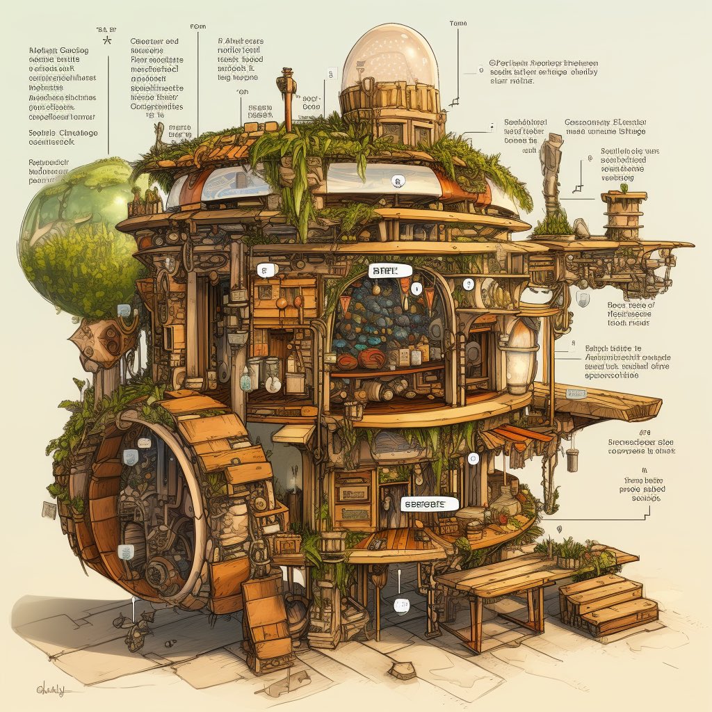 Earthbasedsoul's tweet photo. Midjourney is really an infinite playground. My prompt: a solarpunk bug hotel. Now I so much  want to build one!
How do you imagine your crazy bug hotel?

#solarpunk #deepdreaming https://t.co/jfvzszIstw