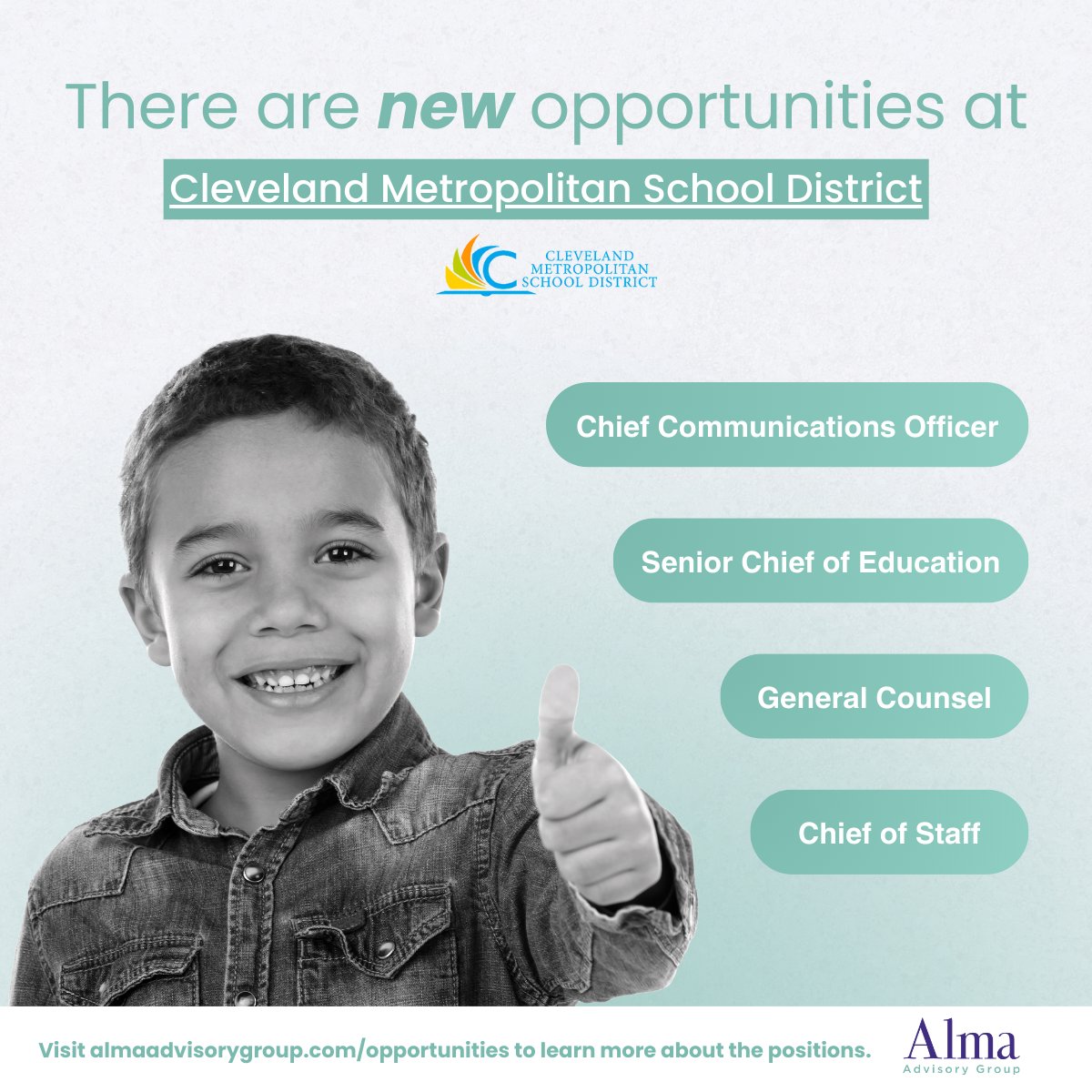 almaadvisory's tweet photo. Cleveland Metropolitan School District is looking to bolster the district with talented professionals looking to make a difference within the community. If you are anyone that you know is interested in applying for these positions, please get in contact with us today! https://t.co/5xgyUtVijS