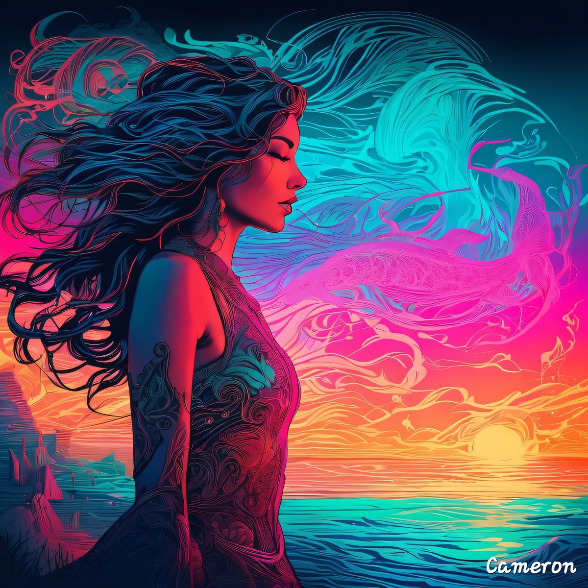 Prayer of the Chroma Tide #AIArtwork #AIArtCommuity #AIart #AIArtGallery #Art #Concept #Neon #Design #Beautiful #Futuristic #Character