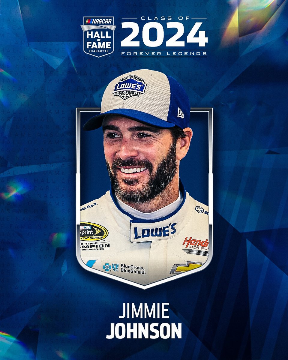 NASCAR's tweet photo. A winner.
A champion.
A NASCAR legend. 

The newest member of the #NASCARHOF is @JimmieJohnson! https://t.co/9AqYEwAUFa