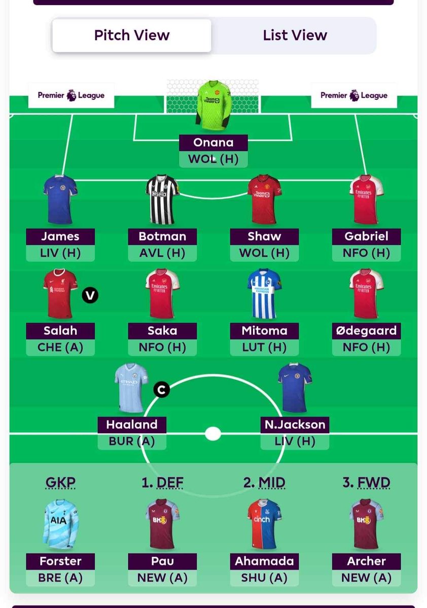 TorhildM's tweet photo. @FPL_Swe Made som changes, maybe I`ll switch Ødegaard to Martinelli or Fernandes. 🤔 https://t.co/A3AFEnzUUv