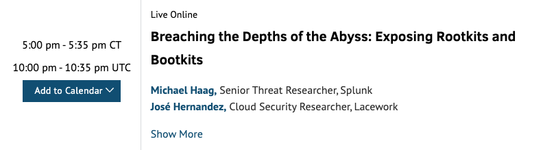 M_haggis's tweet photo. The gang is set to release our next project tomorrow at the @sansforensics summit! We're a bit late in the day, but we hope you can make it! A small teaser 🔥:

All the data you've seen and grown accustomed to with #LOLDrivers will now be available for #bootloaders. Our first drop will be Revoked Bootloaders, and we'll begin adding all the known bootkits from the past – and it's all FOSS, so anyone can contribute. We'll be using the same schema. 

If you've been following along, I'll also be releasing "The Boots!" (It's more of a cool name than a super fancy tool, lol).

See you tomorrow! Until then check out our VT Collection - https://t.co/m3AIQfg3h7

@_josehelps @nas_bench 

https://t.co/unUyXPdDh9