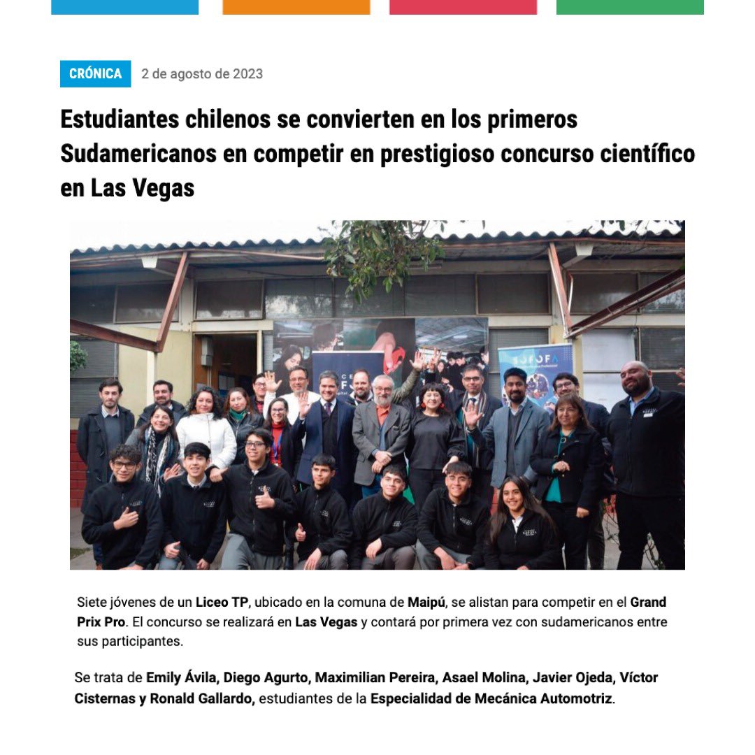 sofofaliceos's tweet photo. 😍Nos sentimos muy orgullosos de nuestros estudiantes del Liceo Domingo Matte Pérez. Hoy, @lahoragt destacó a los siete jóvenes que se convertirán en los primeros sudamericanos en competir en una importante competencia internacional https://t.co/hyC5Y8bppy https://t.co/lDNSWPMjol