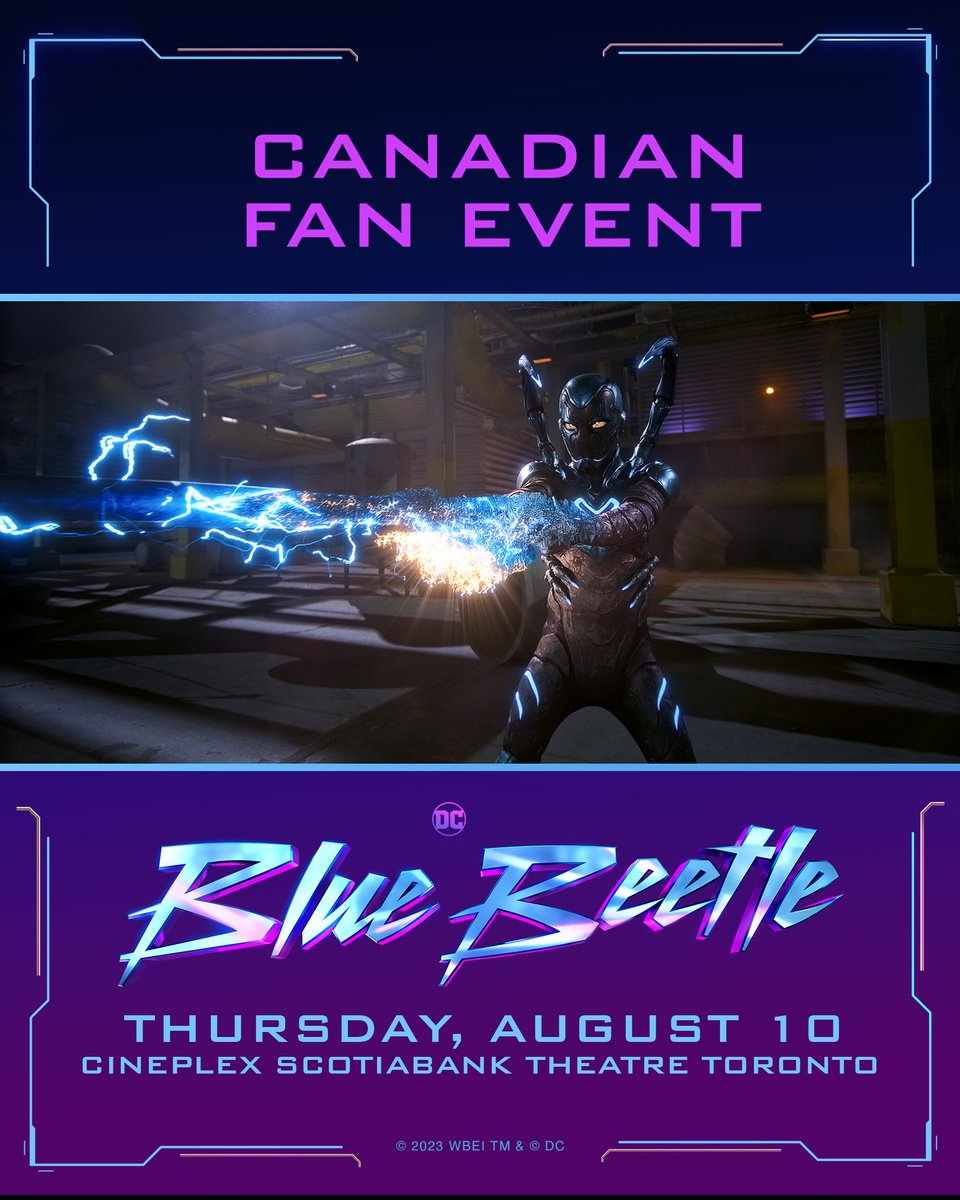 Electric BLUE will strike Toronto August 10 at the #BlueBeetle Canadian Fan Event! Join filmmaker Ángel Manuel Soto and be among the first in Canada to see Blue Beetle in <a href="/IMAX/">IMAX</a>. 💙🪲
