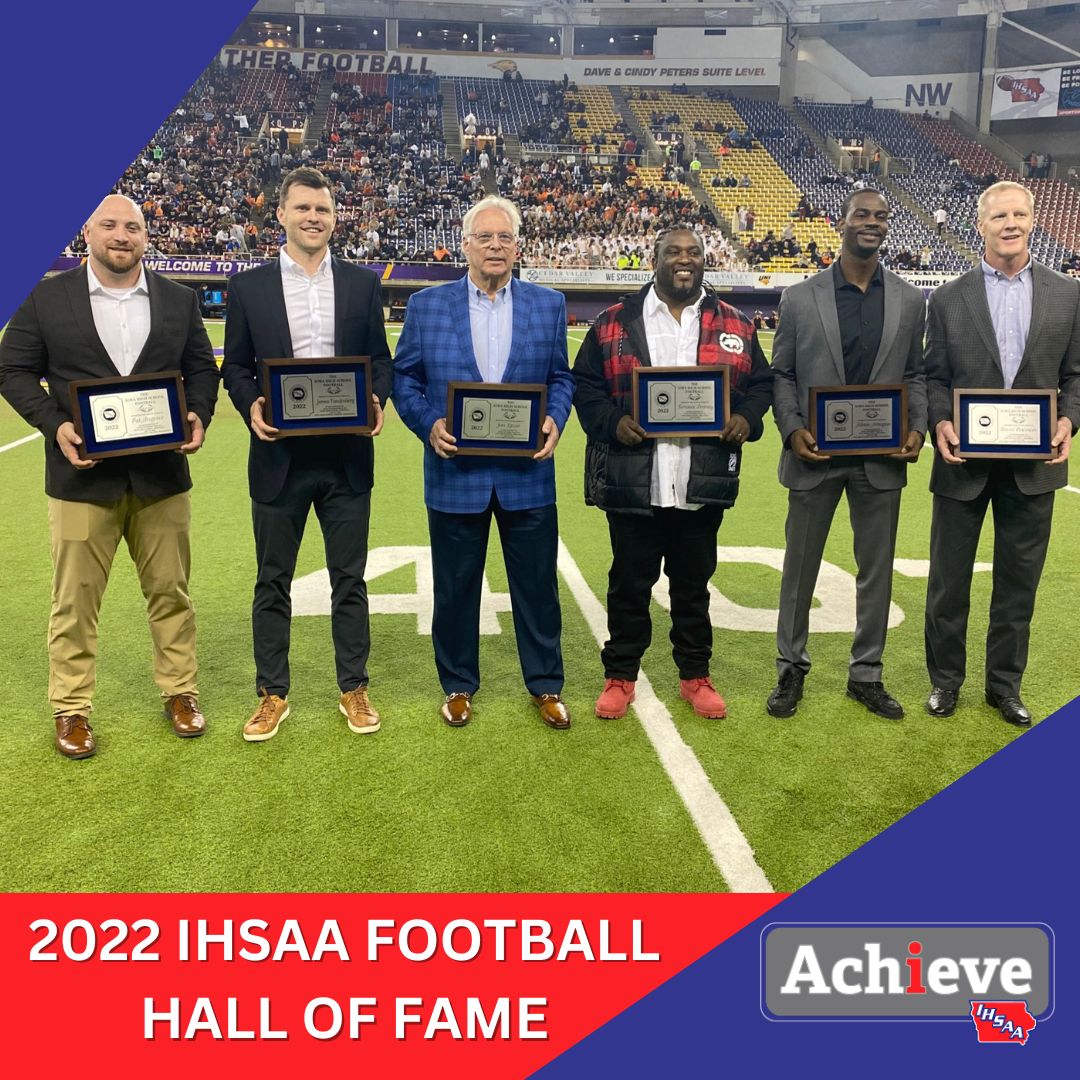 IHSAA's tweet photo. It's Friday of Week 1 in the IHSAA 2023 football season!
With Friday Night Lights coming back, our #AchieveUpdate spotlights the IHSAA Football Hall of Fame. Achieve lists all Hall of Fame inductees and their schools, including our excellent 2022 class!
🌟https://t.co/hV9VKs2KFk https://t.co/qK5btvdUBp