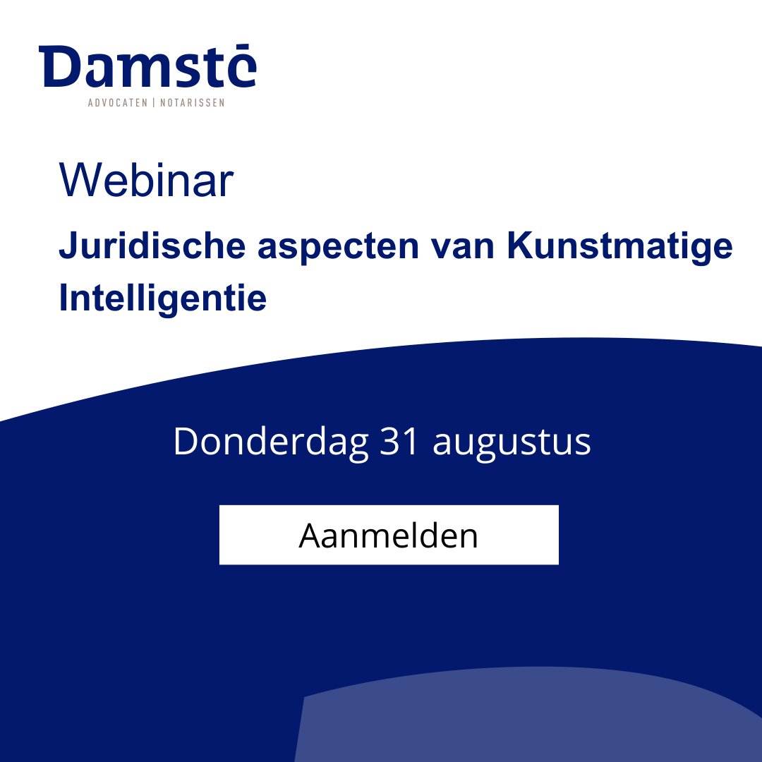 📢 Herinnering webinar:

𝗝𝘂𝗿𝗶𝗱𝗶𝘀𝗰𝗵𝗲 𝗮𝘀𝗽𝗲𝗰𝘁𝗲𝗻 𝘃𝗮𝗻 𝗞𝘂𝗻𝘀𝘁𝗺𝗮𝘁𝗶𝗴𝗲 𝗜𝗻𝘁𝗲𝗹𝗹𝗶𝗴𝗲𝗻𝘁𝗶𝗲. Advocaten die zich aanmelden, kunnen 𝗴𝗿𝗮𝘁𝗶𝘀 𝟭 𝗣𝗢-𝗽𝘂𝗻𝘁 voor dit webinar krijgen via Damsté Opleidingen.

👉🏼 damste.nl/agenda/webinar…