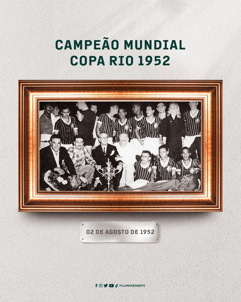 FluminenseFC's tweet photo. Há 71 anos, para sempre. Em um 2 de agosto, os heróis da Copa Rio eternizaram seus nomes na história Tricolor – o empate em 2 a 2 com o Corinthians garantiu o título mundial no Maracanã! 🇭🇺🇭🇺🇭🇺 https://t.co/7f6pPrBX1E