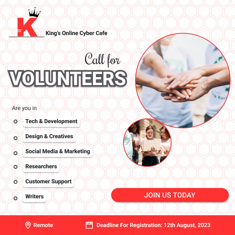 KingsOnlineCC's tweet photo. Join the King's Online Cyber Cafe Movement
We're on a mission to redefine convenience in the cyber cafe world, and we need YOUR help.
Interested? Fill out our Volunteer Form now!
https://t.co/PvkQ7Cn9D8
Let's shape the future of cybercafes together! Share this flyer with friends. https://t.co/j7HUnIcVO5