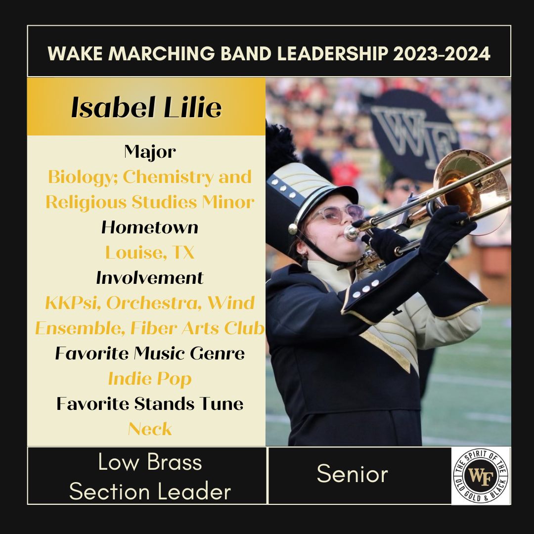 SOTOGAB's tweet photo. Today's leadership feature is low brass section leader, Isabel Lilie!
#SOTOGAB #GoDeacs #wakeforestuniversity #marchingband #trombone #ACCBands https://t.co/oQukDmYfoK