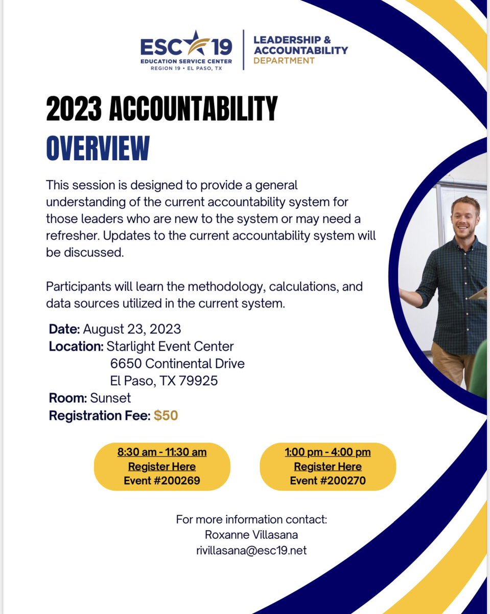 Teresa Hinojos (@teresa_hinojos) on Twitter photo Do you love accountability as much as I do? 😜Or do you want to learn more to understand it? Then register for our upcoming session! 🧐 <a href="/ESCRegion19/">ESC-Region 19</a> #WeR19 <a href="/Teran_Jesse1/">Jesus J. Teran</a> <a href="/RAndersonR19/">Rachel Anderson</a> <a href="/YosceH/">Yoscelina Hernandez</a> Do you love accountability as much as I do? 😜Or do you want to learn more to understand it? Then register for our upcoming session! 🧐 <a href="/ESCRegion19/">ESC-Region 19</a> #WeR19 <a href="/Teran_Jesse1/">Jesus J. Teran</a> <a href="/RAndersonR19/">Rachel Anderson</a> <a href="/YosceH/">Yoscelina Hernandez</a>