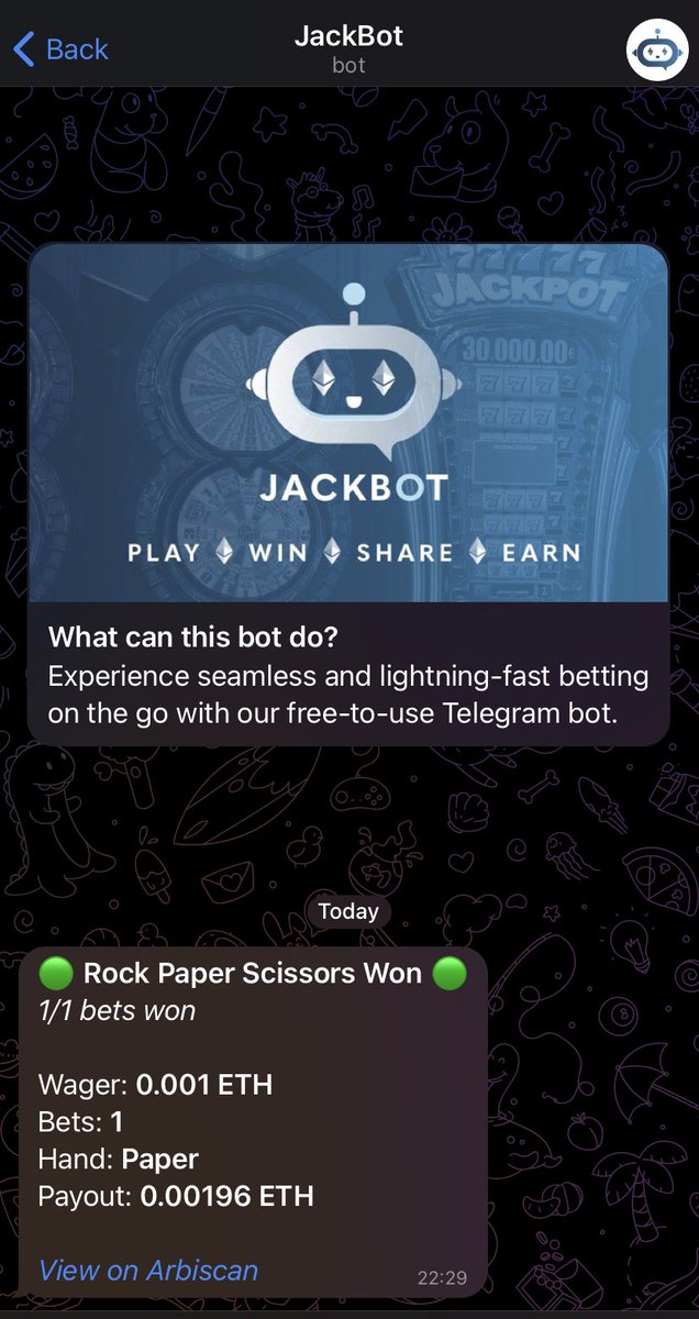 🪨 📄 ✂️ 

✅ Stacking $ETH on JackBot telegram.me/J4ckThe_Bot

#Jackbot $UNIBOT $GENIE $BBOT #gamblefi $RLB $WINR