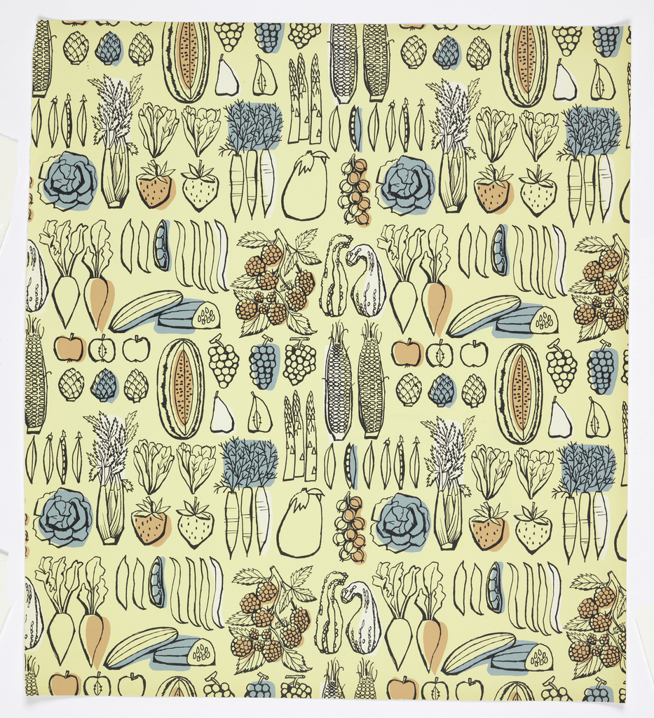 cooperhewitt's tweet image. A #WallpaperWednesday for the farmers’ market fans!

This “Summer Stock” sidewall was manufactured by Katzenbach and Warren, Inc. in 1956.