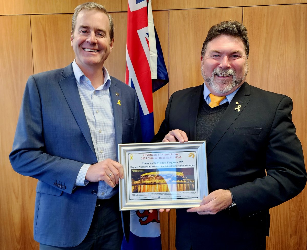 On behalf of our Partners &amp; Supporters, it was my great pleasure to thank Deputy Premier @FergusonMichael, not only for the fantastic support of 2023 National Road Safety Week, but also for #Tasmania Govt's commitment to &amp; jurisdictional leadership of, next year’s #NRSW #DriveSOS