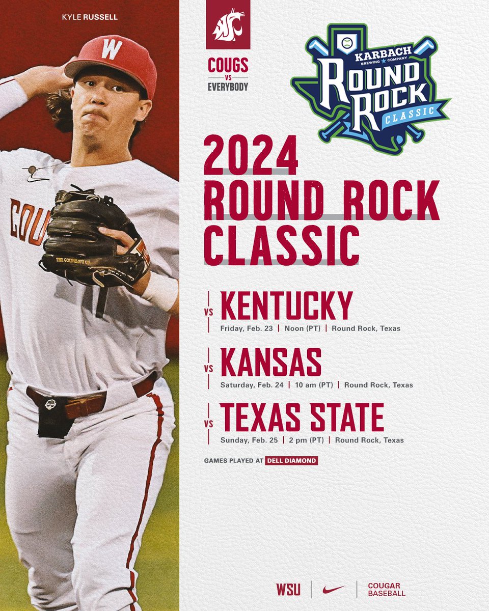 wsucougarbsb's tweet photo. The Cougs are headed to Texas for the 2024 Karbach Round Rock Classic! 

🔗| https://t.co/C0OemAmrxk
🎟️| https://t.co/3nO1JXgimp

#GoCougs | #WAZZU | @KarbachRRC https://t.co/hL16yO7I5O
