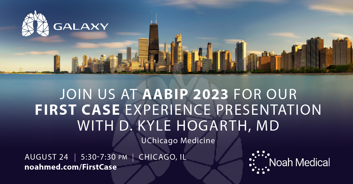 NoahMedical's tweet photo. Join us at AAABIP 2023 &amp; hear from Dr. @kylehogarth as he shares his first case experience with The Galaxy System. Space is limited &amp; will fill up fast! Register at https://t.co/INJWdgxGH2 #AABIPCON #NoahMedical #Galaxy #InterventionalPulmonology #Bronchoscopy #MedTech https://t.co/4arjktnN7Y