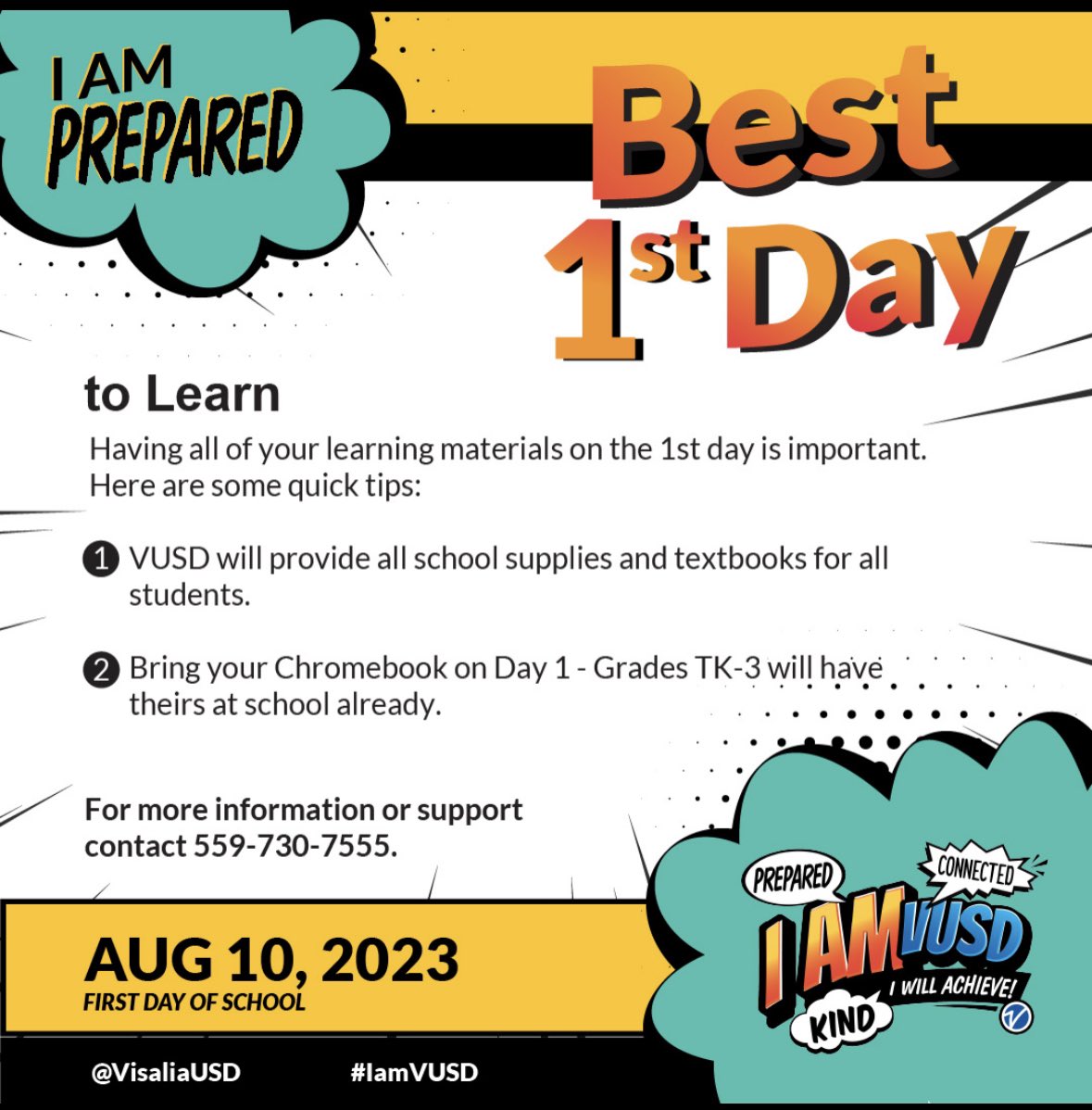 Don't worry about materials for Day 1, we have it all!  Come ready to learn. #Best1stDayEverVUSD