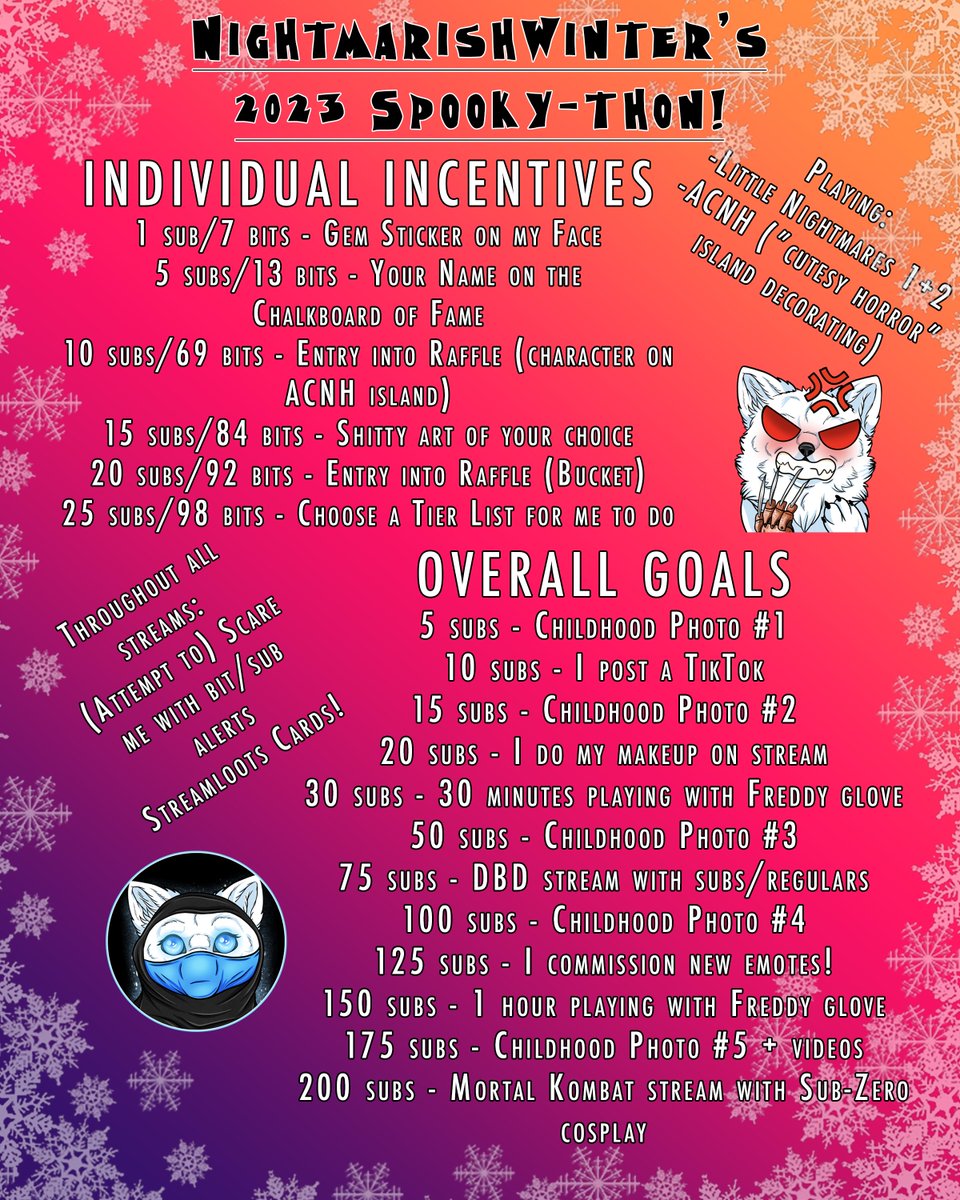 nightw1nter's tweet photo. It's happening! I won't have a set schedule, but all of my streams during August, September, and October will contribute to these goals. #spookython #halloween #twitch https://t.co/6MBertVEZv