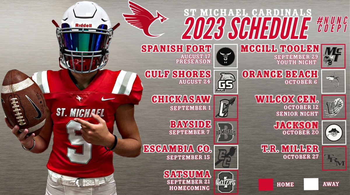 Our 2023 Season is almost here! 
Check out our schedule 🔥

*note the Chickasaw and Bayside games were both changed by 1 day from previous release.

#TakeFlîght🔺 #CardinalsFootball