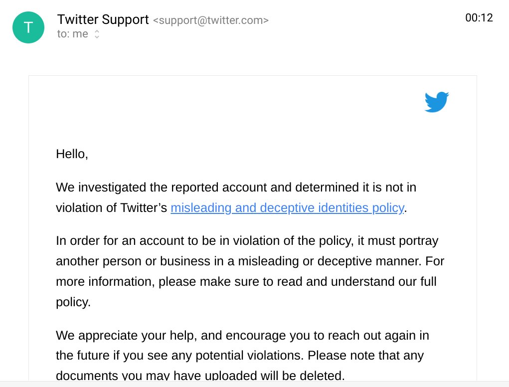 TMFScottP's tweet image. The scam account that *literally* uses my name and my profile photo to try to steal money from my followers?

It's apparently *not* in violation of Twitter's rules.

If you can work that out you're better than me.