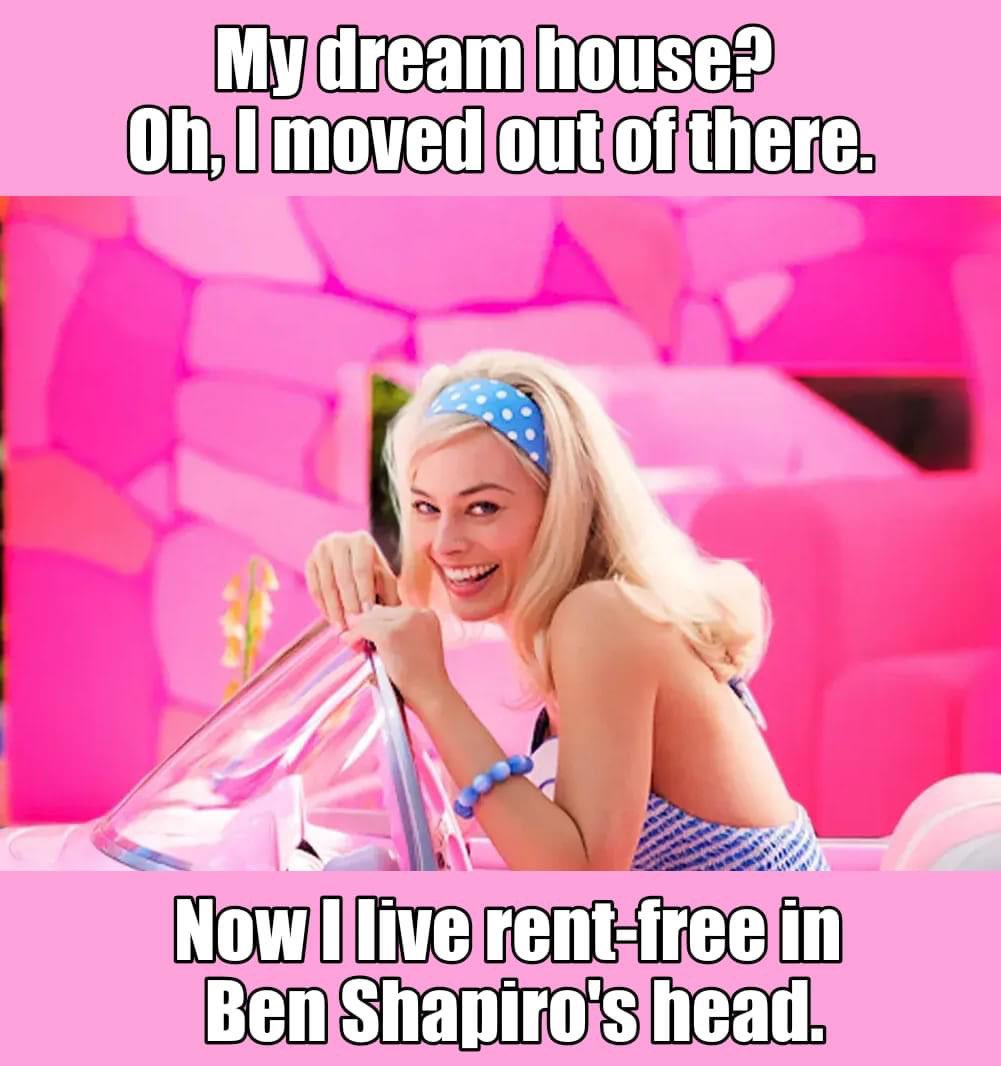 HateradePro's tweet photo. @benshapiro Your take on the Barbie movie? Nobody cares what a failed filmmaker has to say about films https://t.co/vfIUIaCjOT
