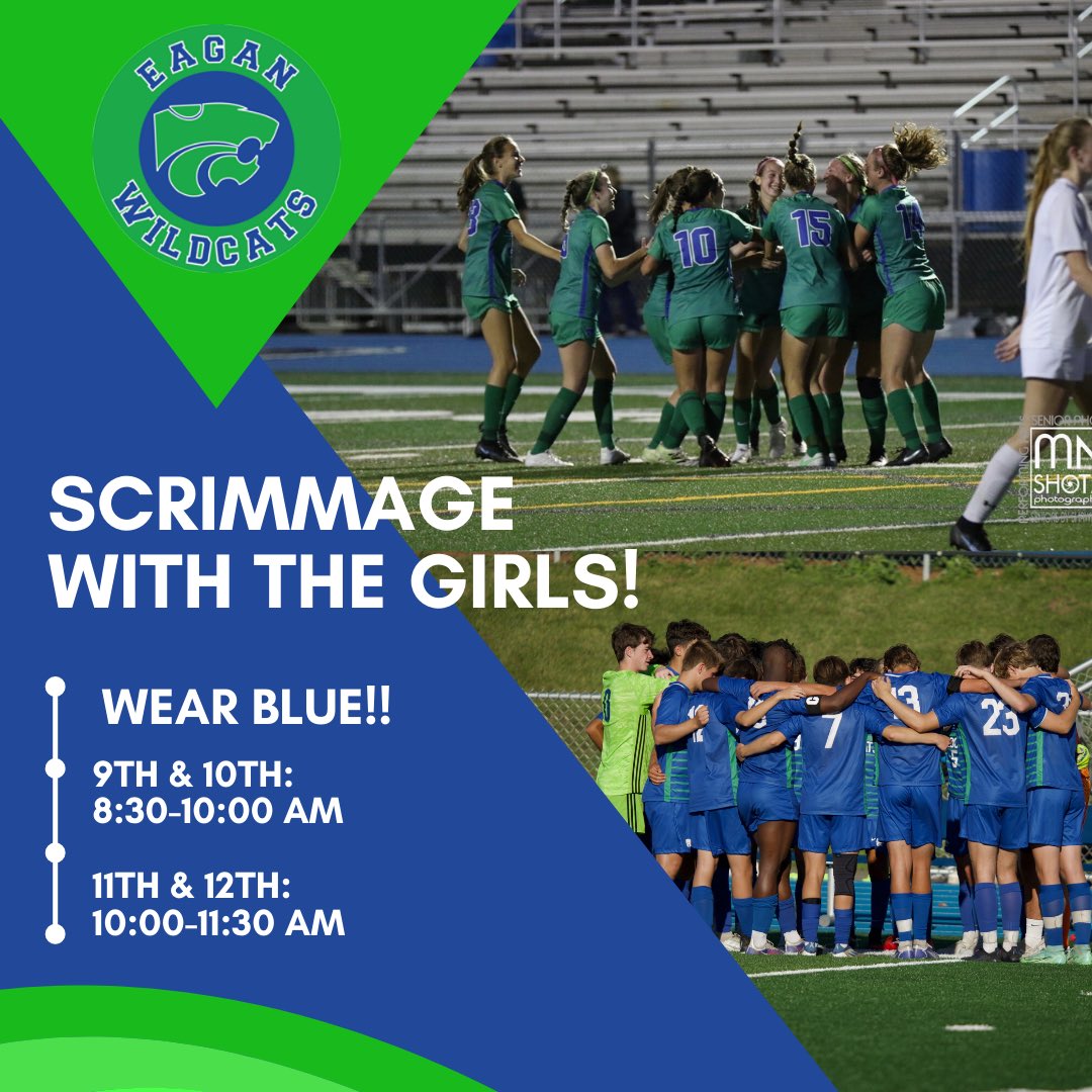 TOMORROW!! Scrimmage with the girls during captains! Boys wear blue! 9th/10th at 8:30, 11th/12th at 10:00!