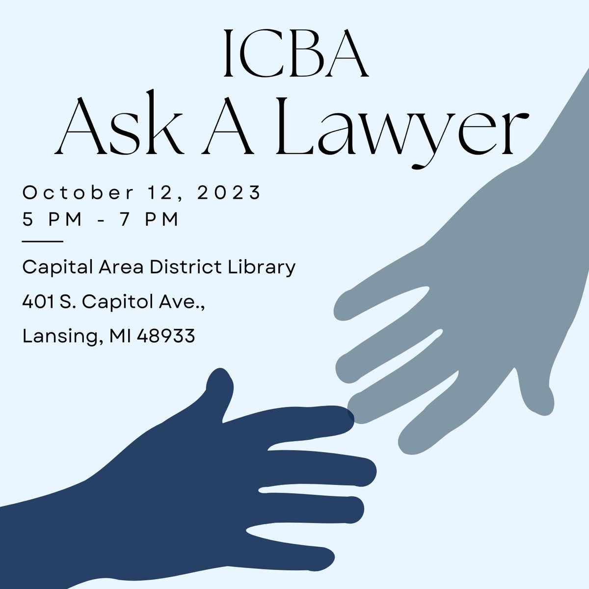ICBALawyers's tweet image. Come to this event for a free consultation of up to 30 minutes on various topics, including bankruptcy, family law, criminal law, unemployment, and many more!