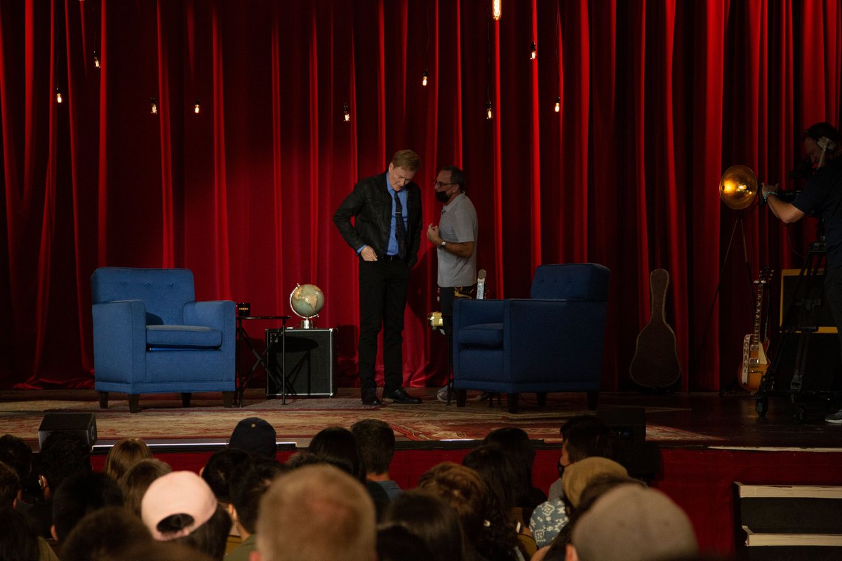 TeamCoco's tweet photo. On today’s #INSIDECONAN, Mike and @jessiestwats are talking to @conanobrien himself and his longtime EP Jeff Ross. They discuss the the origin of Late Night, the first test shows, the first cold open, and more. Listen: https://t.co/gL2fkH1s7P https://t.co/i9OIshtdkp