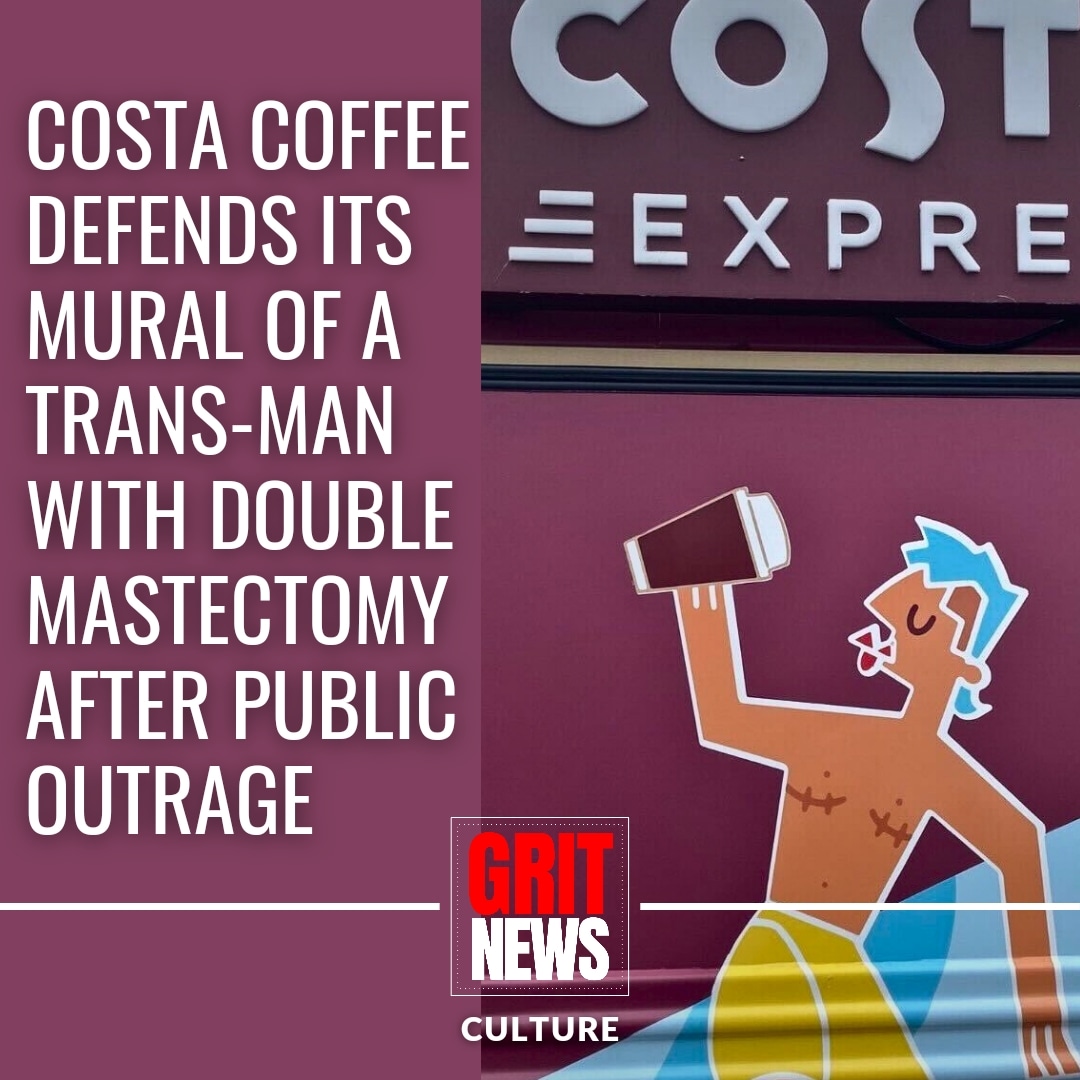 Costa coffee has defended its #trans mural featuring a trans-man post op with double mastectomy scara as public outrage brings boycott sweeps the UK.

#Costa is the UK's largest coffee chain and has been accused of sensationalism of a "complex and dangerous surgery" after the