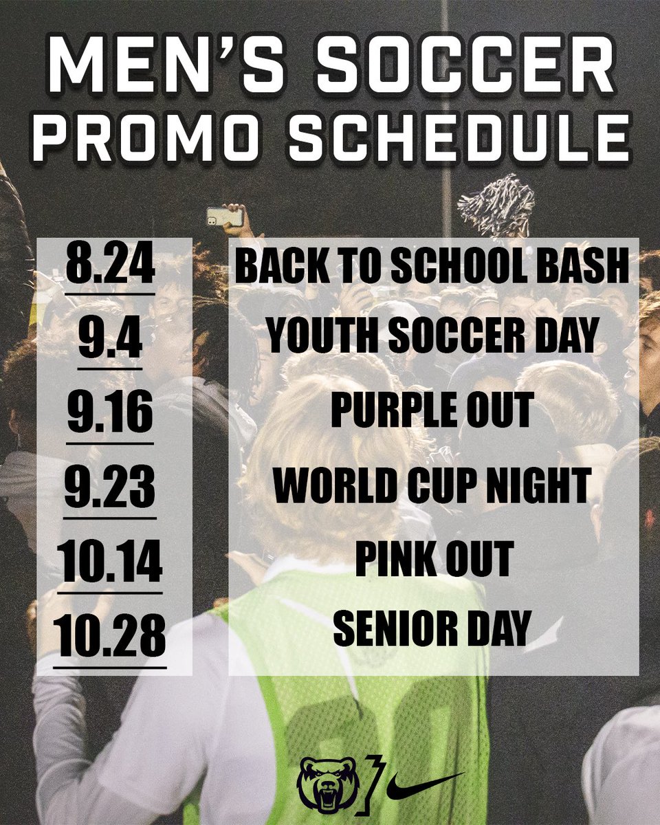ucamenssoccer's tweet photo. The countdown is on &amp; promos are OUT!

Mark your calendars - catch us at home 6️⃣ times this season! 

#BearClawsUp https://t.co/uQIypg4Ya5