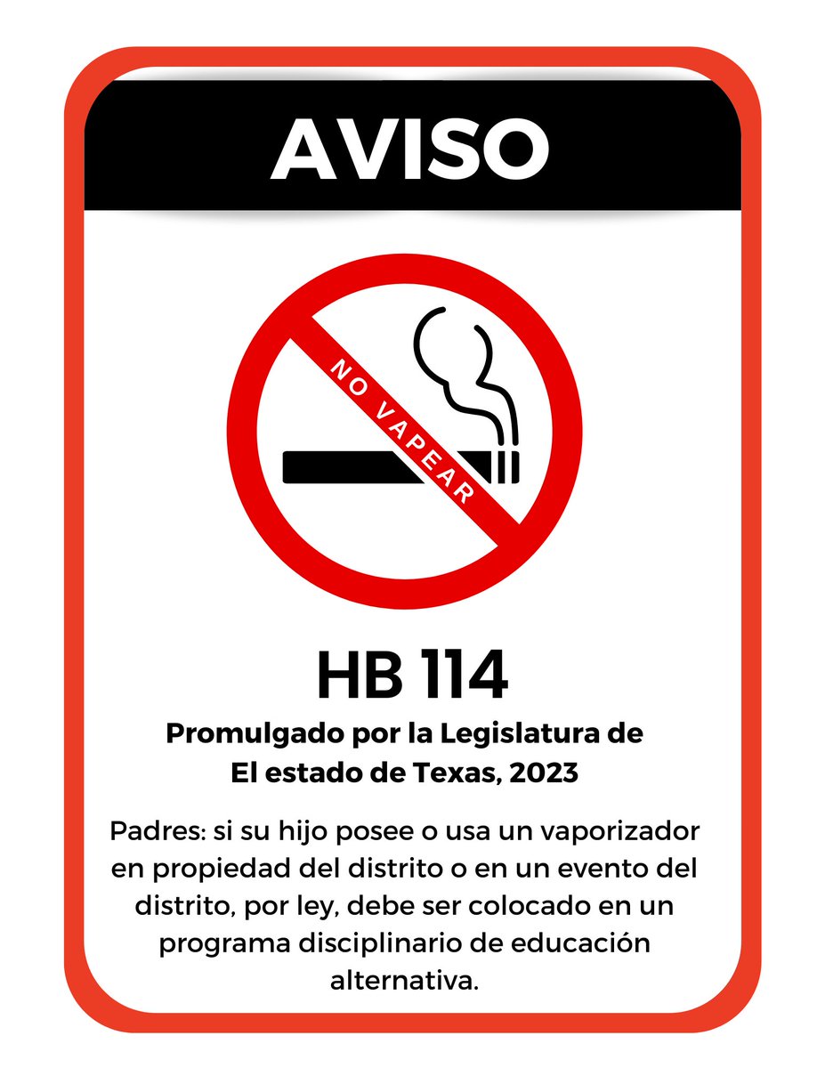 Per State Guidelines, Navasota ISD will be required to place students caught in possession and/or using any type of ECIG/Vape into the Disciplinary Alternative Education Program. A DAEP placement prohibits students from accessing any campus during the duration of the placement.