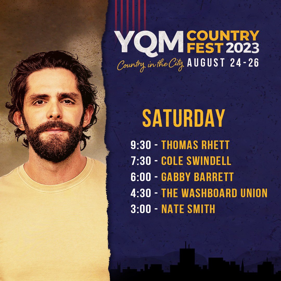 yqmcountryfest's tweet photo. Finishing strong! Here’s the set times for Saturday🤠 https://t.co/e9TqiTVVTk