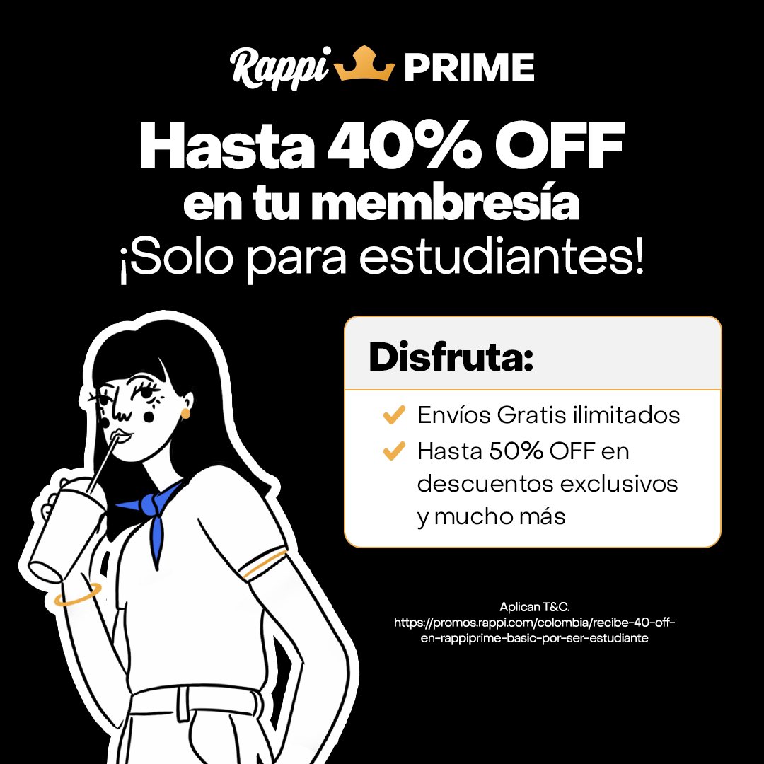 Si eres estudiante tienes un beneficio sobre los beneficios 🤔🙌 Descarga la app, completa el formulario y empieza a disfrutar todo lo que tenemos para ti 💪 rappi.typeform.com/estudiantes?ty…