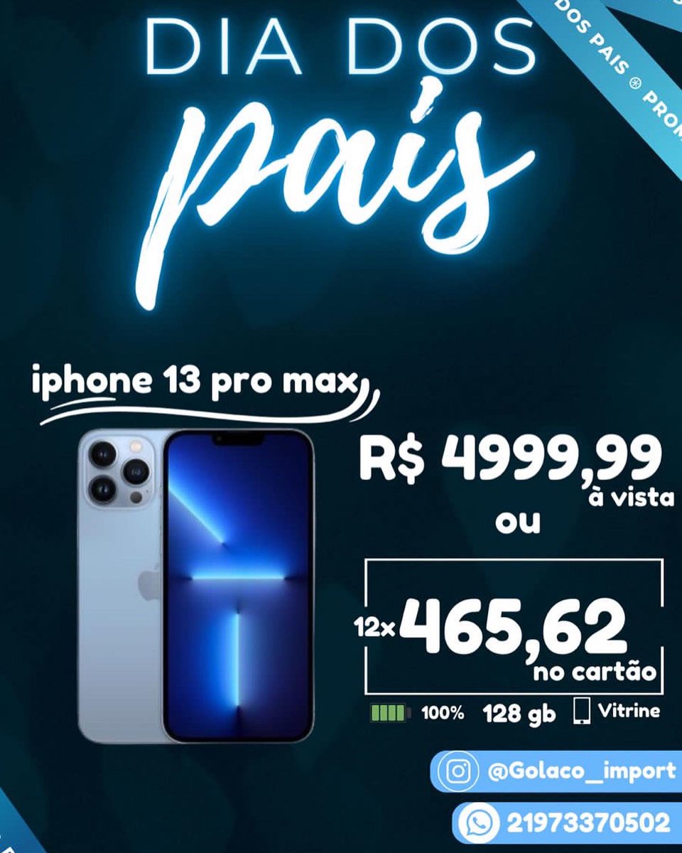GolacoImport_'s tweet photo. aproveite a nossa promoção de dias dos pais e garanta um ótimo presente para o seu paizão!🍏📲💙 https://t.co/GBfMuFtqPM