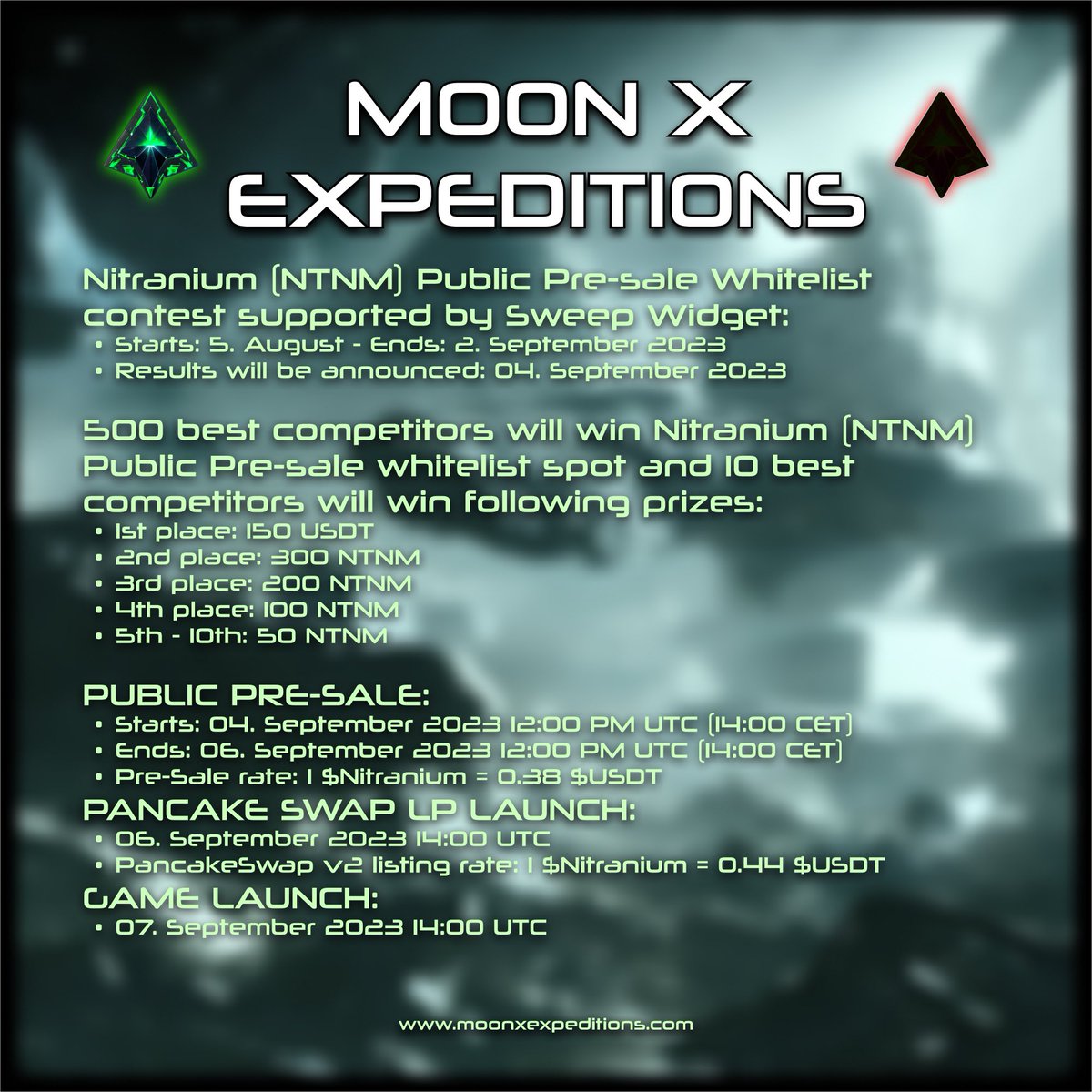 Nitranium (NTNM) Public Presale Whitelist contest details. ♥️ Please stay tuned Sweep Widget link with total prize pool over 500 USDT will be launched really soon.
moon-x-expeditions.gitbook.io/moonx-expediti…