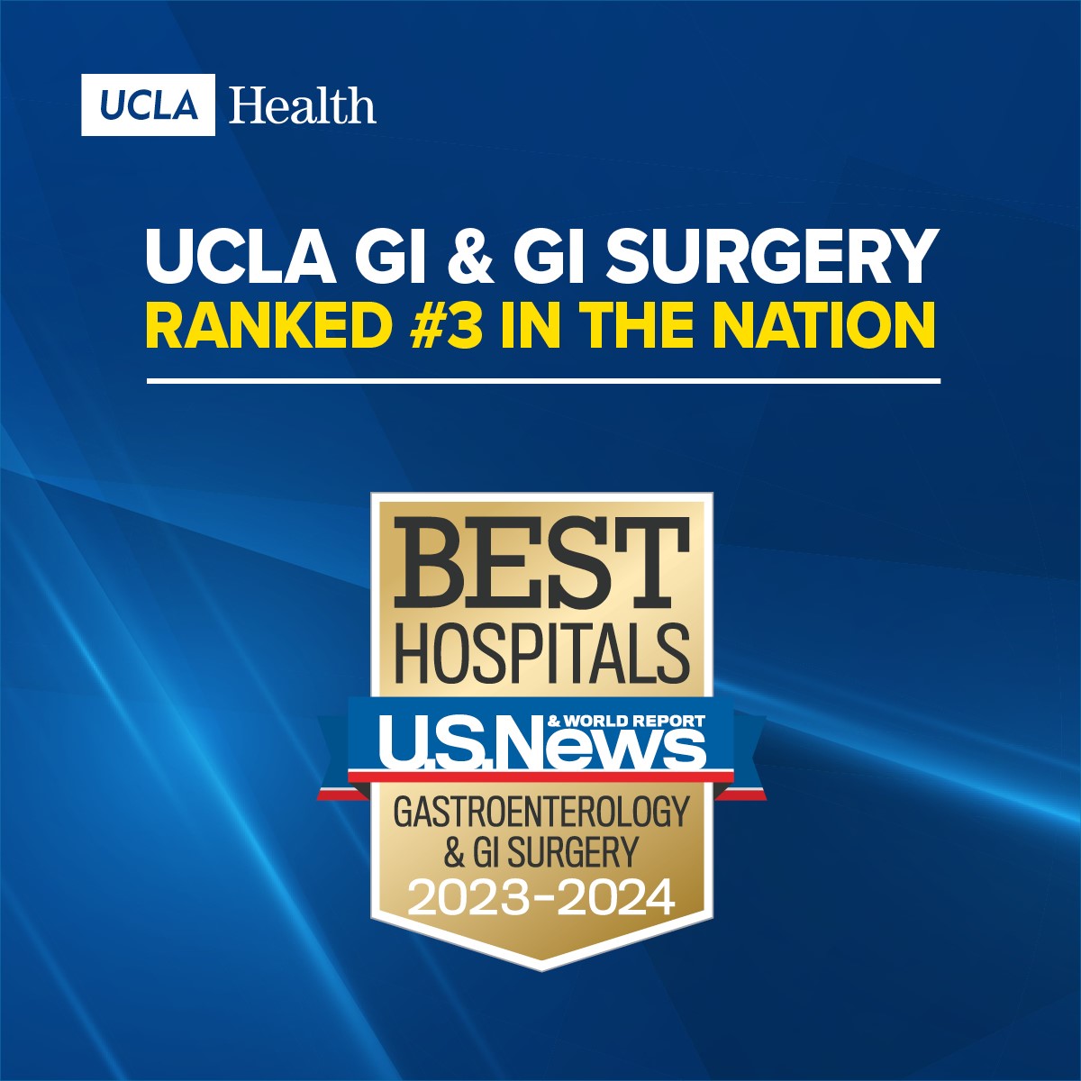 🙌#UCLAGI & GI surgery ranked #3 in @USNews Best Hospitals rankings! This also makes us the top ranked GI & GI surgery hospital for a public university in the country. We celebrate the exemplary & personalized care provided by our🩺, allied healthcare professionals & staff.