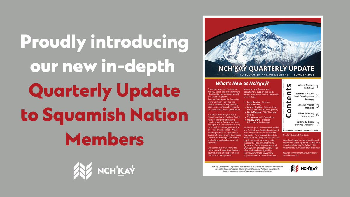 We are excited to share our first issue of a new, in-depth quarterly update to members covering all aspects of our work here at Nch’ḵay̓. You will find an entire section dedicated to each of our departments, as well as key projects and initiatives. nchkay.com/nchḵay̓-quarte…