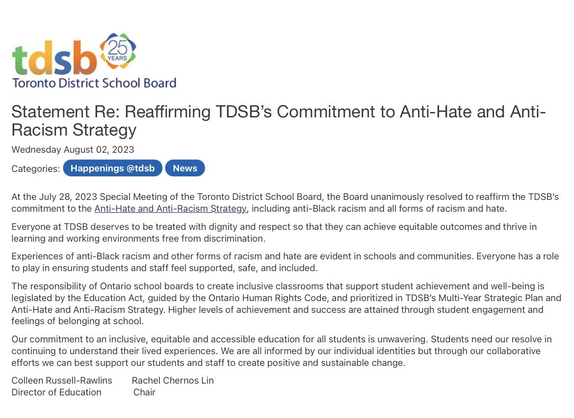 Shelley Laskin 🇨🇦 (@shelleylaskin) on Twitter photo “.<a href="/tdsb/">Toronto District School Board</a> commitment to an inclusive, equitable and accessible education for all students is unwavering. Students need our resolve in continuing to understand their lived experiences.” Read the full statement. tdsb.on.ca/home/ctl/Detai… “.<a href="/tdsb/">Toronto District School Board</a> commitment to an inclusive, equitable and accessible education for all students is unwavering. Students need our resolve in continuing to understand their lived experiences.” Read the full statement. tdsb.on.ca/home/ctl/Detai…