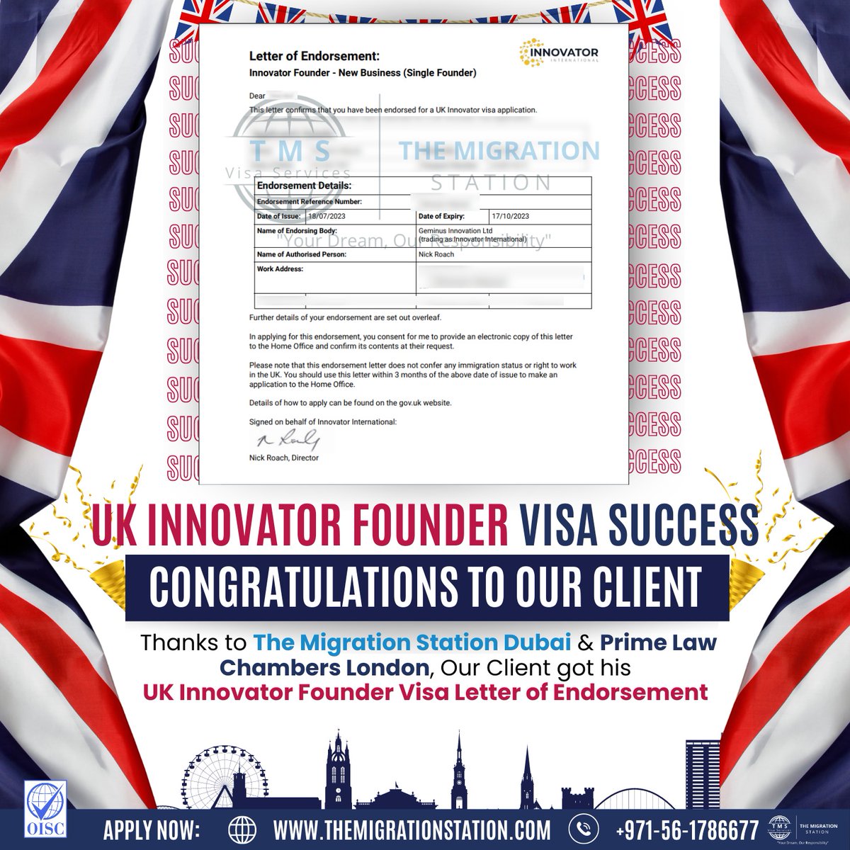 🎉🇬🇧 Celebrating Success: UK Innovator Founder Visa Endorsement Achieved! 🚀🌟

#InnovatorFounderVisa #UKVisaSuccess  #EntrepreneurialJourney #UKBound #DreamsRealized #Innovation #SuccessStory #UKStartup #UKVISA #UKStartUp #GlobalOpportunities #UKinnovator