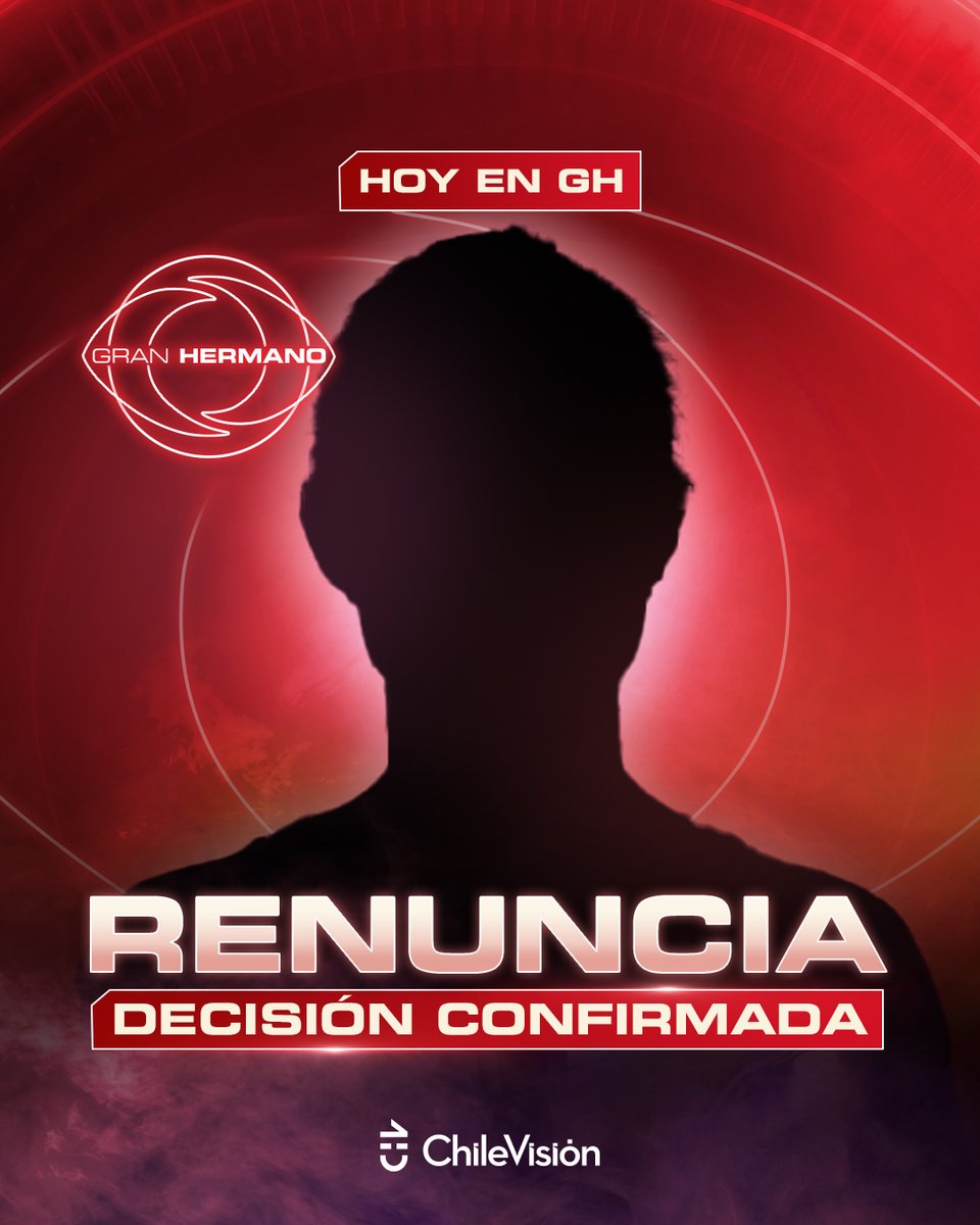 chilevision's tweet photo. ¡RENUNCIA CONFIRMADA! 😱

Esta noche un participante dejará #GranHermanoCHV de forma definitiva 😮 ¿Quién será la persona que abandone la casa más famosa del mundo? 👀

Averígualo HOY a las 22:30 hrs. 📺 Y míralo también por @plutotvar 📲 https://t.co/CLVTKAoLPB