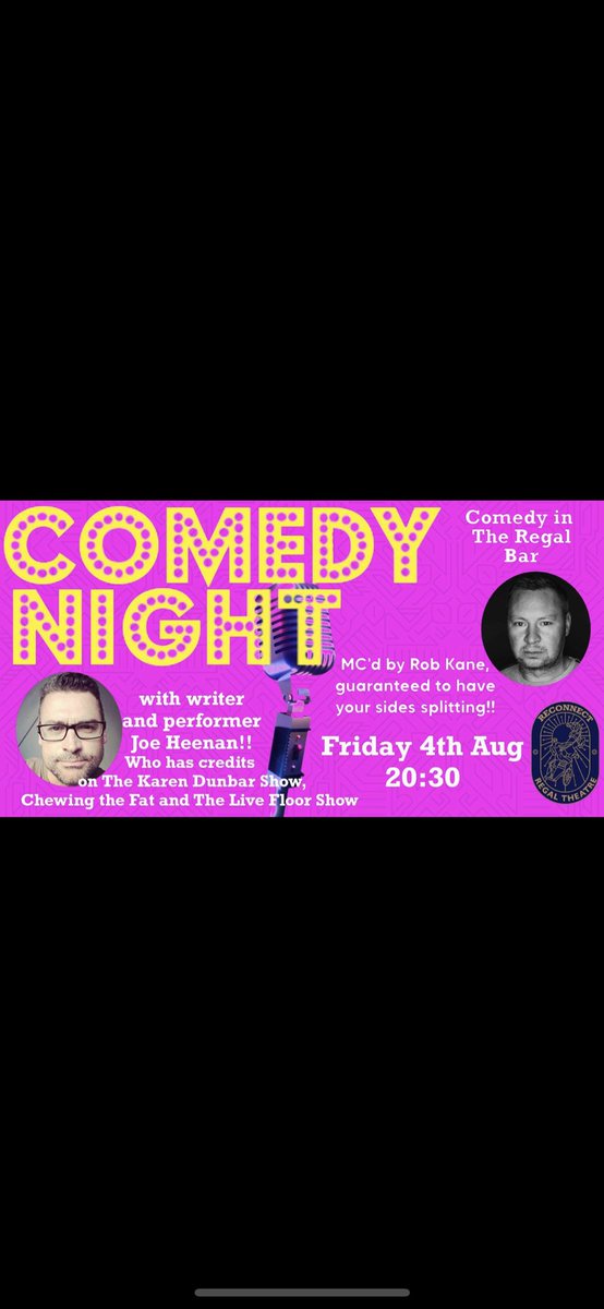 Looking forward to being part of this show ok Friday night @ReconnectRegal @Robkanecomedian <a href="/joeheenan/">joe heenan</a>