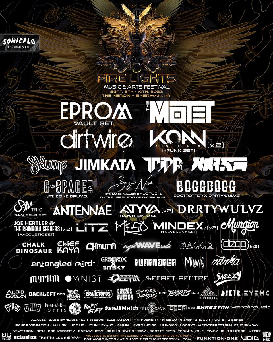 Firelightsfest's tweet image. We are so happy to announce @gspacebass (Live Band) featuring @ZONEdrum, @SugarNovaMusic featuring Luke Miller of @LotusTweets &amp;amp; Rachel Eisenstat of Raven Jane, Sneezy, @joehertler (acoustic set), &amp;amp; more! ❤️

Also we got: Funktion One, Hennessy, and Void Acoustics Sound Systems!!