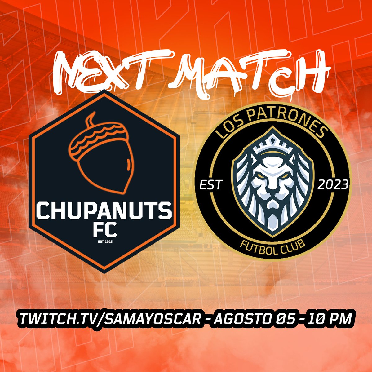 ChupanutsFC's tweet photo. NEXT MATCH 🌰 

  Chupanuts FC v Los Patrones FC

🗓️ 5 de Agosto 
📷https://t.co/Dxy0MXAwGp
⏲️22:00 hrs
🏟️Futeca z.14 https://t.co/6Zf0Z37B2q