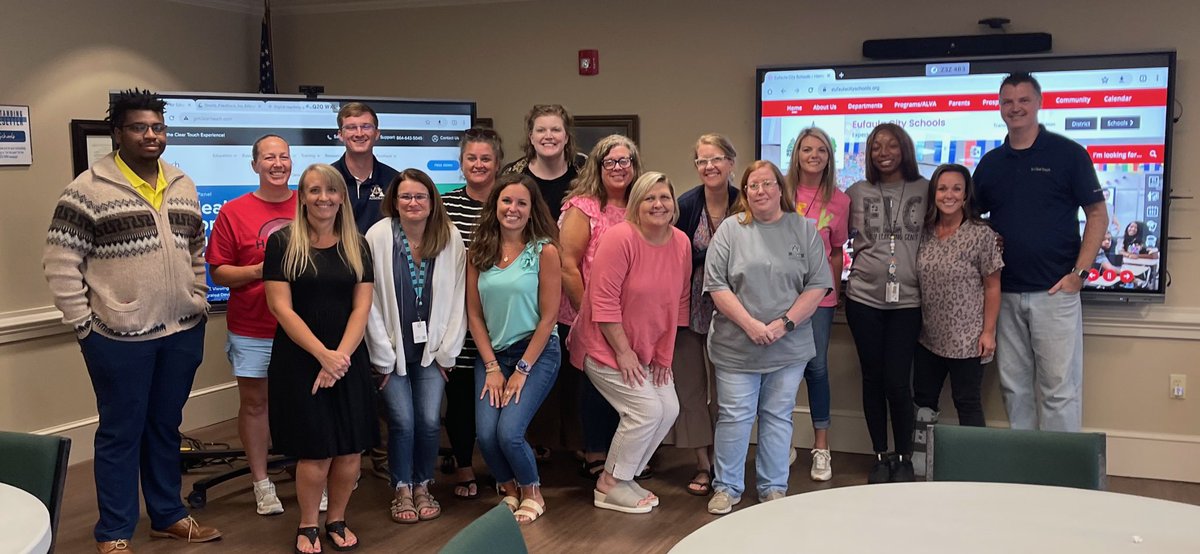 ecsk12_instech's tweet photo. Today a few staff members from our campuses came together to be trained on our new ClearTouch interactive boards! Thank you @getcleartouch for working to make sure our schools and teachers are ready to start a great year! #expectexcellence #oneteamonedream #weareECS @EufaulaCS https://t.co/PW5TvGFS10