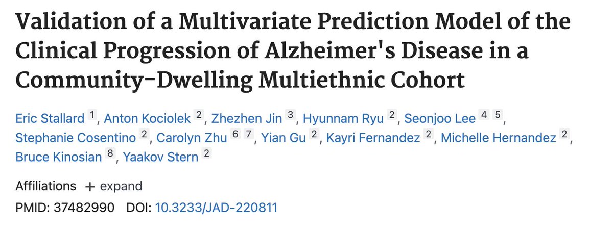 Latest publication! Our multivariate prediction algorithm (L-GoM) previously used in a heterogeneous  population with Alzheimer's disease (AD) dx, was applicable and able to predict disease outcomes in community-dwelling multiethnic older adults living with AD. #Alzheimers