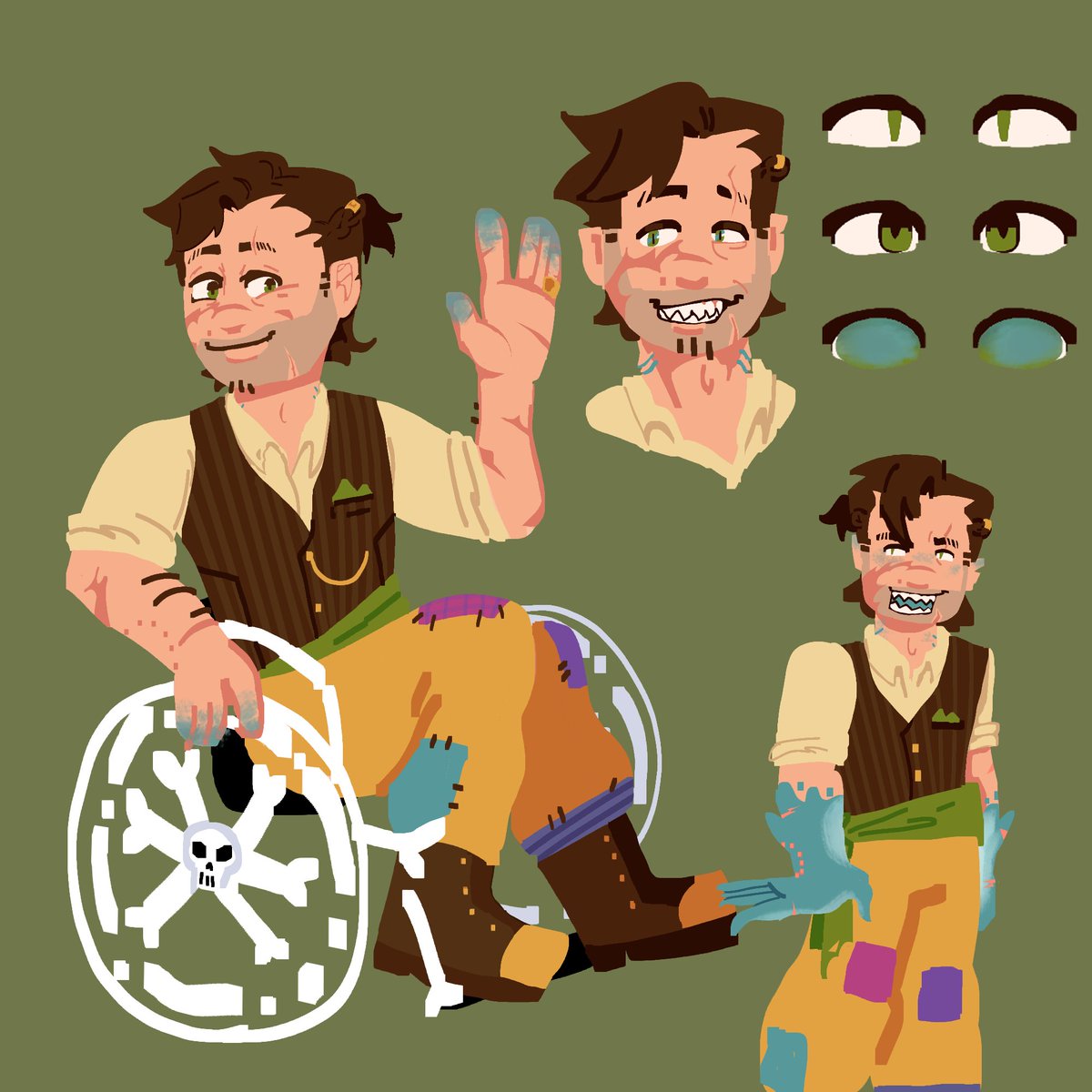 Nert_zz's tweet photo. OK GUYS HEAR ME OUT... 
(the bones wheelchair is kinda a stand-in unless I think of something cooler)
mini lore dump in thread 🧵
#goodtimeswithscarfanart #PiratesSMP https://t.co/hdnJka8eTh
