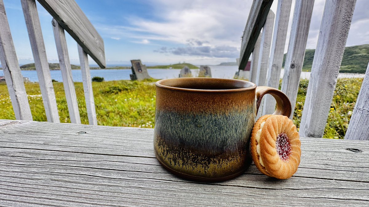 Needed to clear my head, so I headed up on the hill with a Tetley in new pottery from PEI (love love love this one) and a handful of Peak Freans. Think it worked.