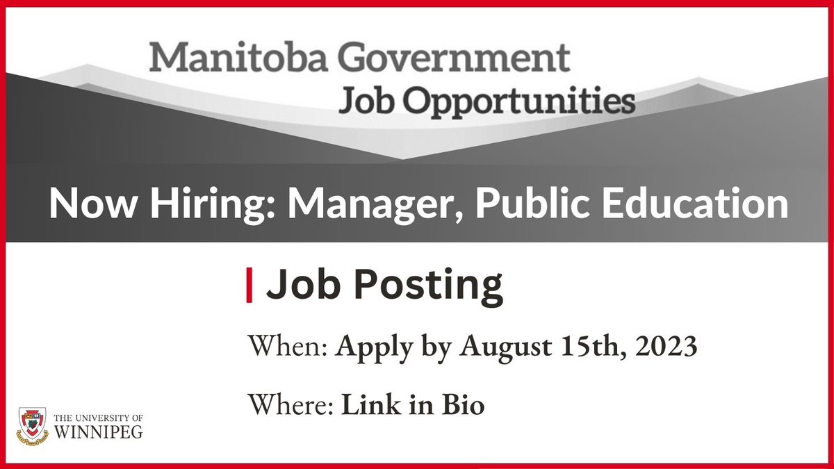 The Government of Manitoba is seeking to hire a Manager of Public Education. Learn more about the role through the link in our bio. Don't forget to apply by August 15th!