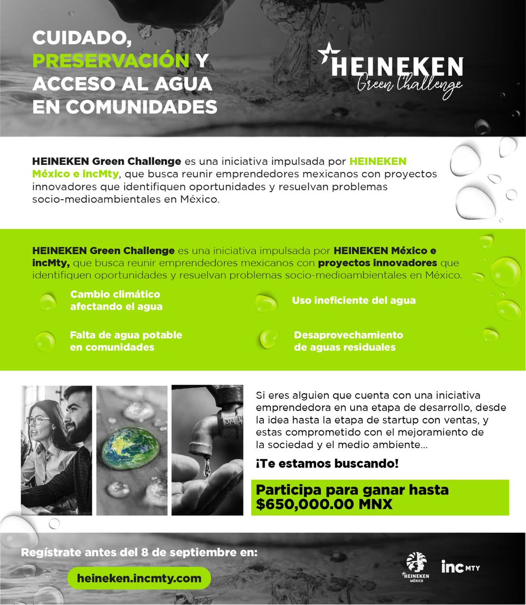 Sedeco_Hgo's tweet photo. ¿Tienes un proyecto innovador, prototipo o modelo de negocio que resuelva problemas socio-medioambientales en 🇲🇽?
➡️Participa en el #HeinekenGreenChallenge y si resultas seleccionado (a) recibirás hasta $650,000.00 💰
Fecha límite 8 de sep
💻 Registro en: https://t.co/bCTYLeF2eu https://t.co/ESwJqqQ9cs